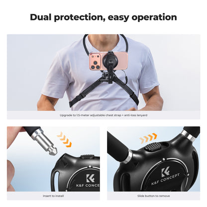 Neck Phone Holder, 2-In-1 Magnetic & Clip-On Phone Neck Holder, POV Phone Holder, Hand Free Chest Stand Compatible with Iphone 17-12 Seires Android Phones