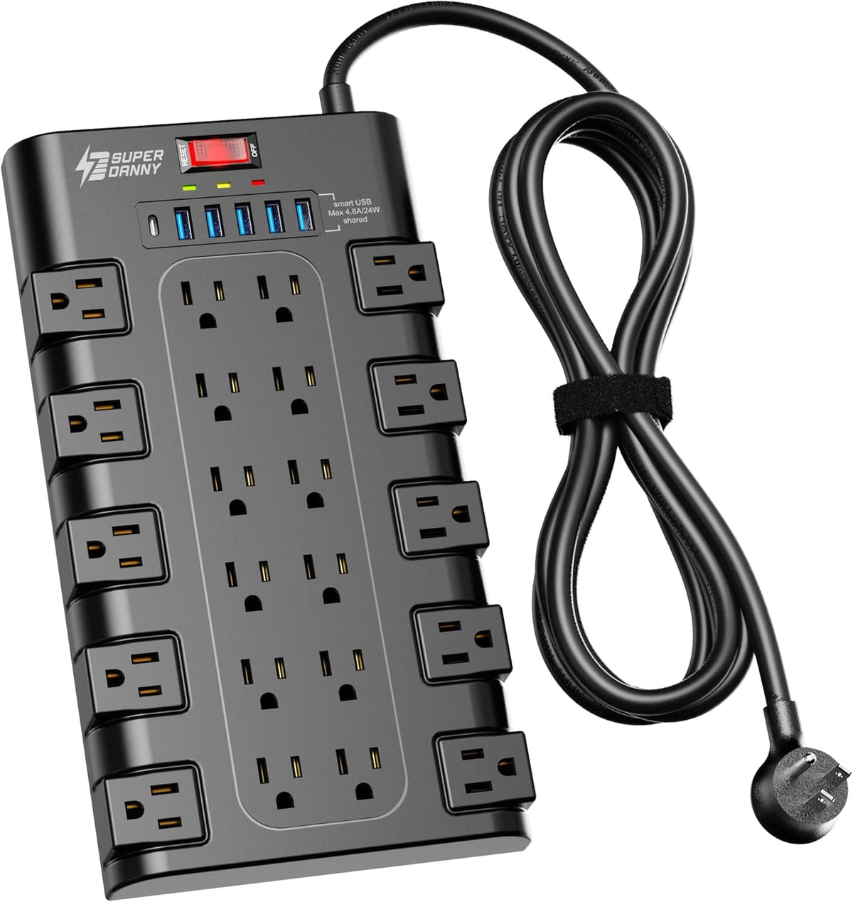 Power Strip Surge Protector, 22 AC 6 USB, 2100J, 6.5Ft,1875W/15A