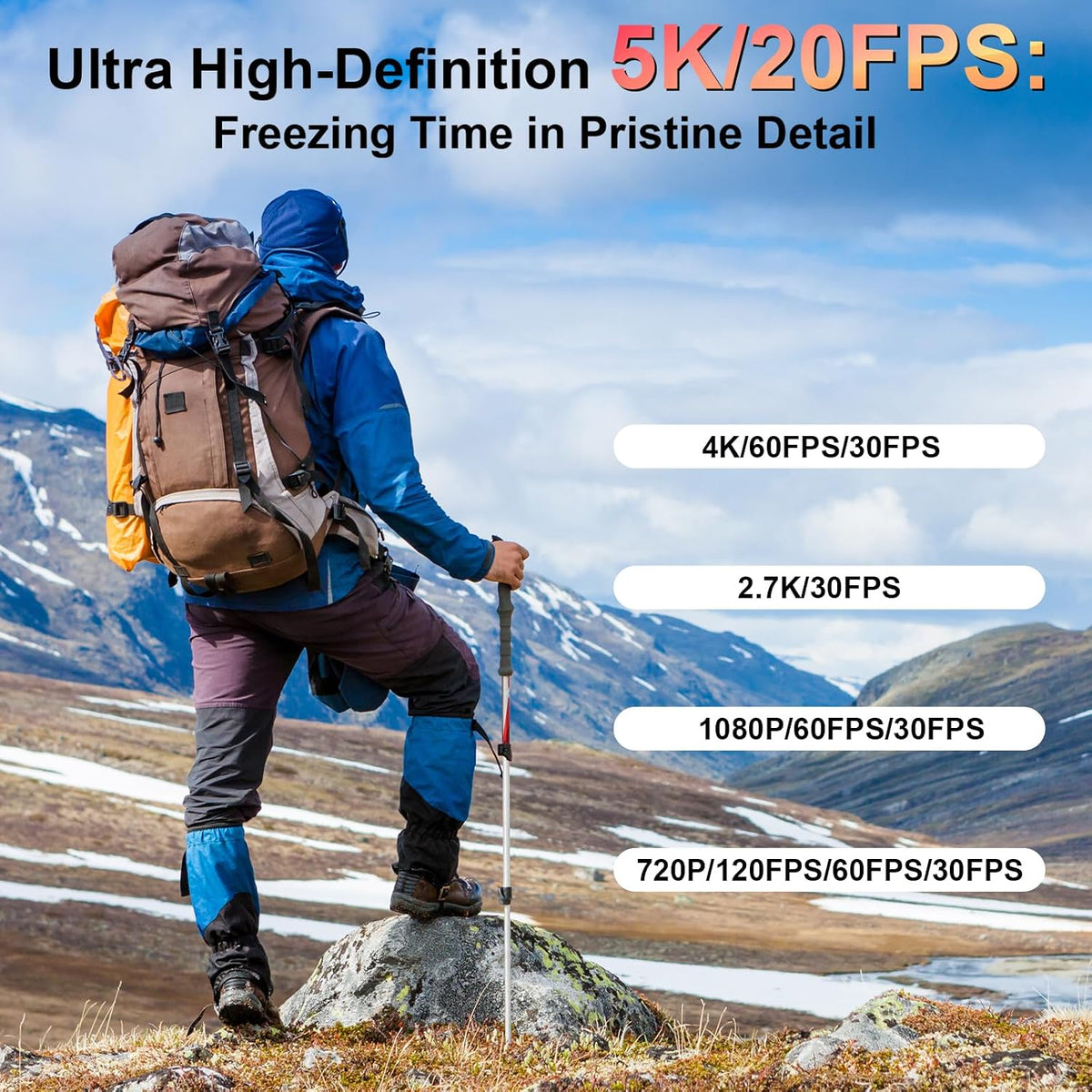 5K Pocket Vlogging Camera Body Camera with Microphone, 5K/20FPS and 4K/60FPS, 1.69'' Touchscreen, 270° Rotating Lens, Face Tracking, Wi-Fi, 6-Axis Stabilization, for Youtube, Travel, Work (128GB)
