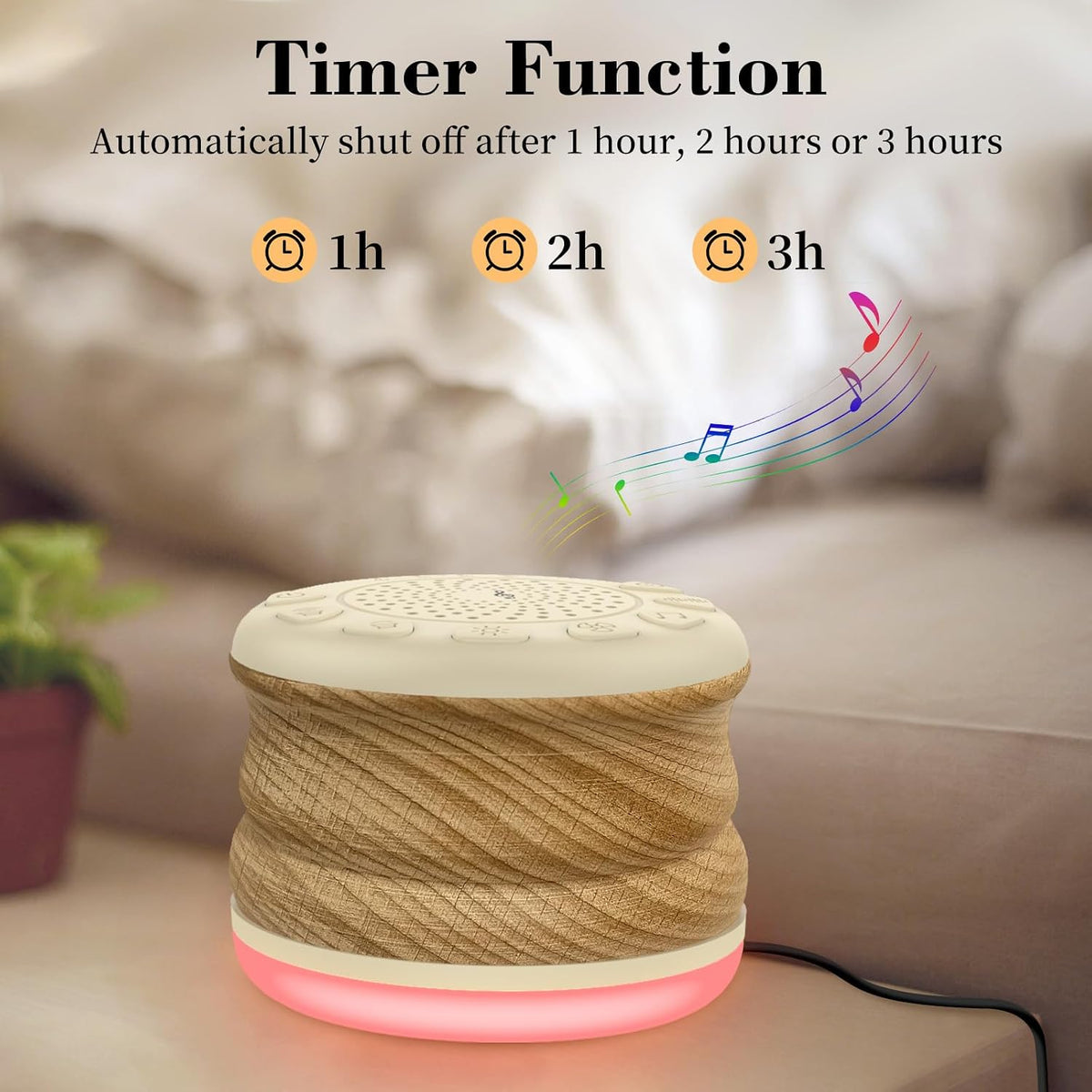 Solid Wood White Noise Sound Machine for Baby Adults Kids Sleep Sound Machine with 24 Soothing Sounds 8 Colors Night Light Timer Setting Function Portable Noise Machine for Gift (Wood, 3.93)