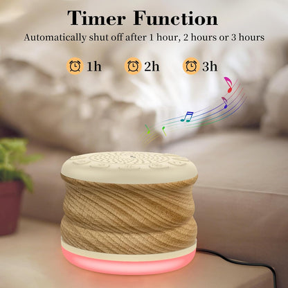 Solid Wood White Noise Sound Machine for Baby Adults Kids Sleep Sound Machine with 24 Soothing Sounds 8 Colors Night Light Timer Setting Function Portable Noise Machine for Gift (Wood, 3.93)