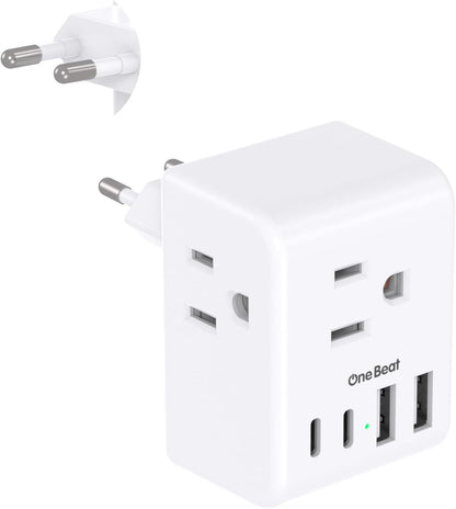 European Travel Plug Adapter with 3 Outlets 4 USB Charging Ports(2 USB C)