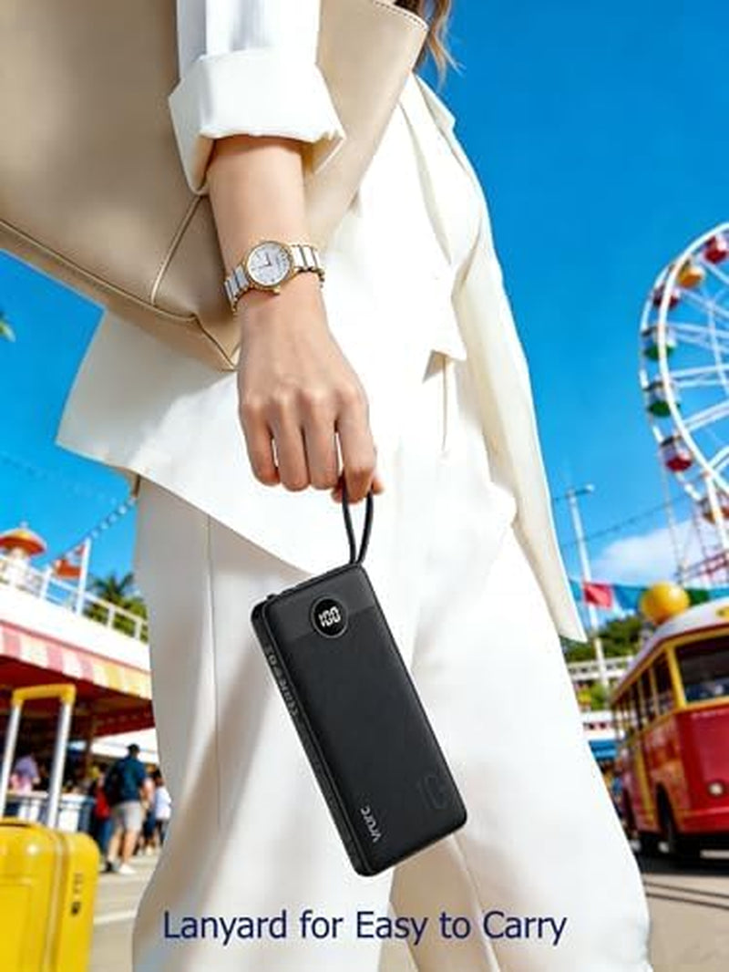 Portable Charger, Slim Power Bank Built-In 4 Cables, Travel Essential