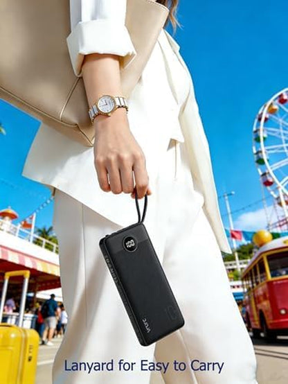 Portable Charger, Slim Power Bank Built-In 4 Cables, Travel Essential
