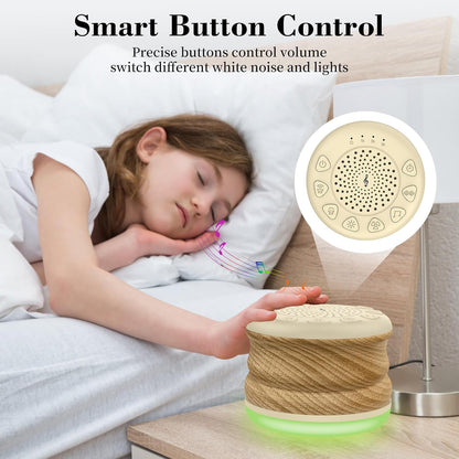 Solid Wood White Noise Sound Machine for Baby Adults Kids Sleep Sound Machine with 24 Soothing Sounds 8 Colors Night Light Timer Setting Function Portable Noise Machine for Gift (Wood, 3.93)