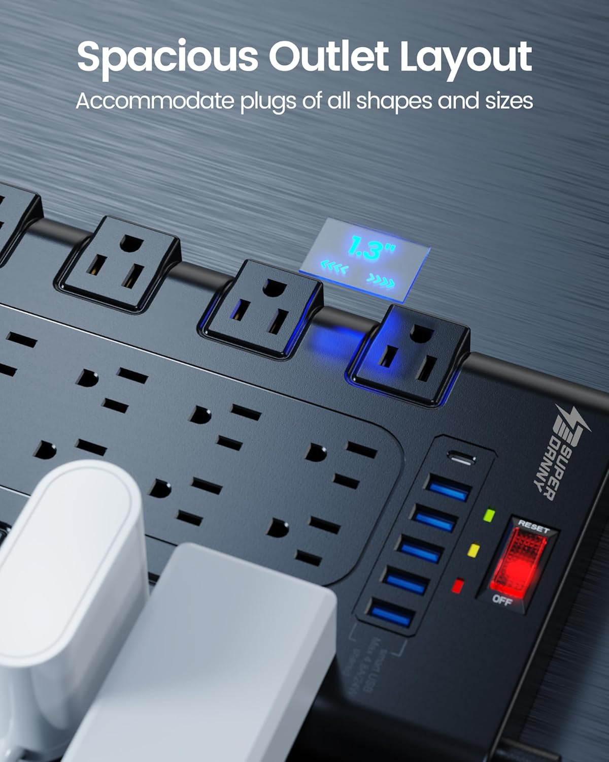 Power Strip Surge Protector, 22 AC 6 USB, 2100J, 6.5Ft,1875W/15A