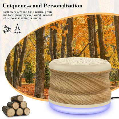 Solid Wood White Noise Sound Machine for Baby Adults Kids Sleep Sound Machine with 24 Soothing Sounds 8 Colors Night Light Timer Setting Function Portable Noise Machine for Gift (Wood, 3.93)