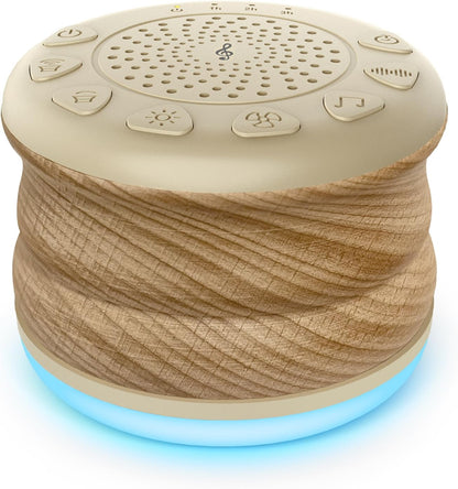 Solid Wood White Noise Sound Machine for Baby Adults Kids Sleep Sound Machine with 24 Soothing Sounds 8 Colors Night Light Timer Setting Function Portable Noise Machine for Gift (Wood, 3.93)
