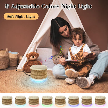 Solid Wood White Noise Sound Machine for Baby Adults Kids Sleep Sound Machine with 24 Soothing Sounds 8 Colors Night Light Timer Setting Function Portable Noise Machine for Gift (Wood, 3.93)