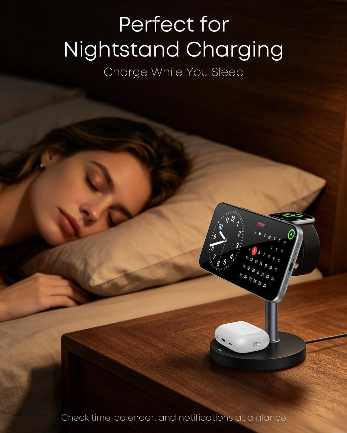 3 in 1 Magnetic Wireless Charging Station, 15W Charger for Iphone, Black