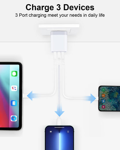USB Charger Cube Wall Charger Plug  3.1A 3 Muti Port USB Adapter Plug