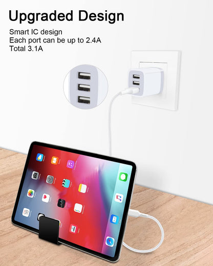 USB Charger Cube Wall Charger Plug  3.1A 3 Muti Port USB Adapter Plug