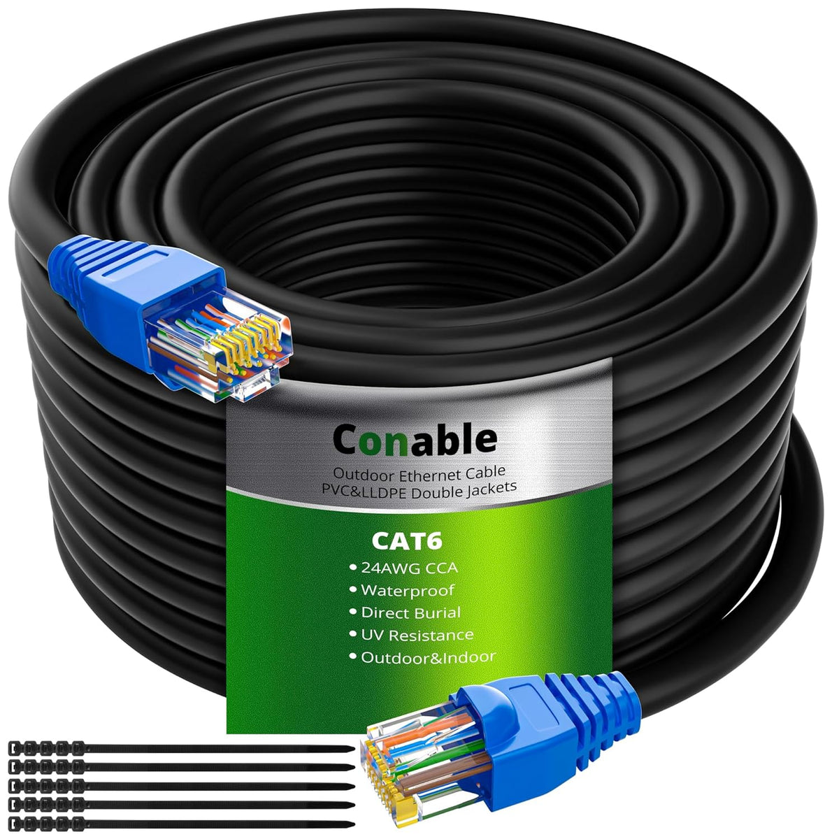 Cat 6 Outdoor Ethernet Cable 35 FT, Cat6 Outdoor Waterproof Direct Burial