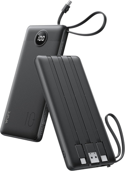 Portable Charger, Slim Power Bank Built-In 4 Cables, Travel Essential