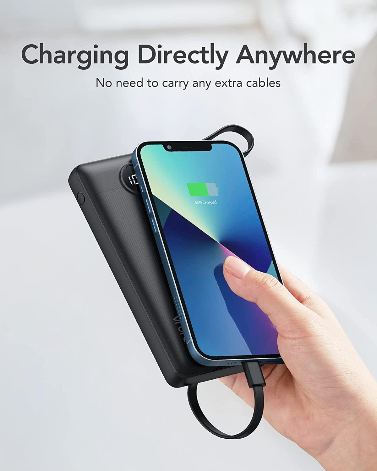 Portable Charger, Slim Power Bank Built-In 4 Cables, Travel Essential