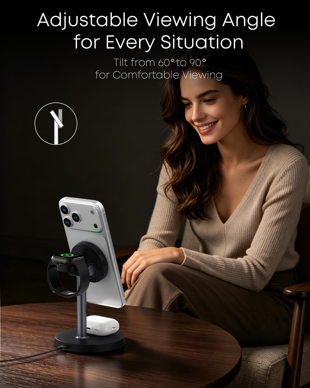3 in 1 Magnetic Wireless Charging Station, 15W Charger for Iphone, Black