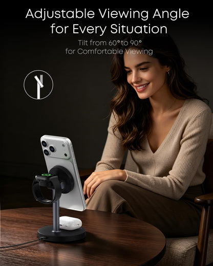 3 in 1 Magnetic Wireless Charging Station, 15W Charger for Iphone, Black