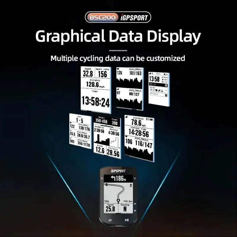 BSC200 GPS Bicycle Computer Cycling Odometer Wireless Speedometer Route Navigation ANT + Bluetooth5.0 Accessories