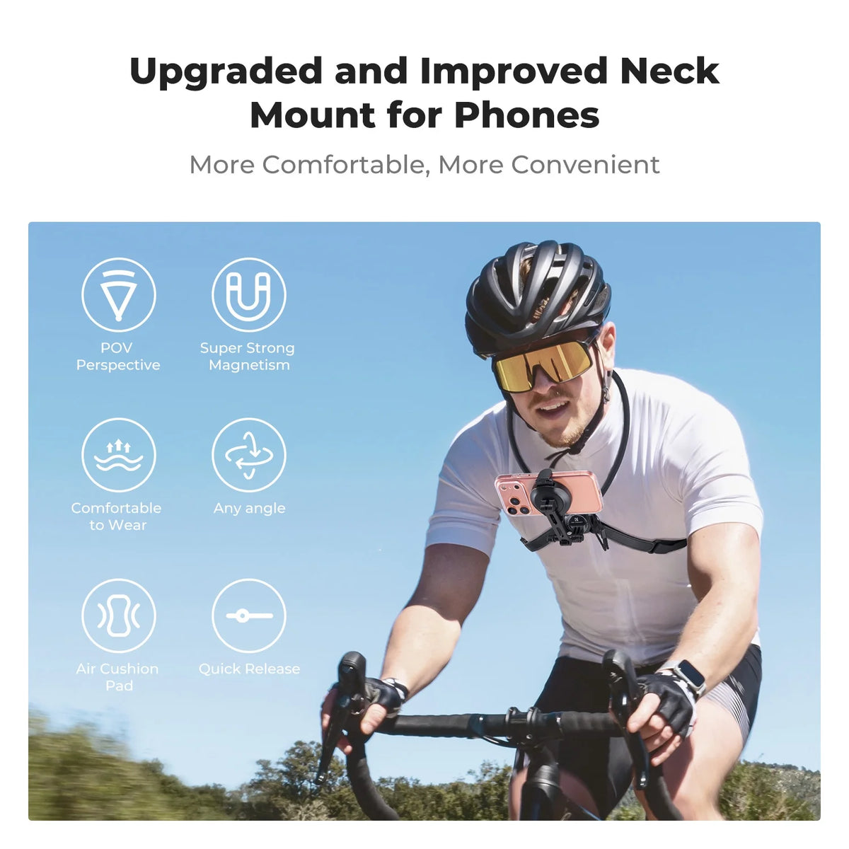 Neck Phone Holder, 2-In-1 Magnetic & Clip-On Phone Neck Holder, POV Phone Holder, Hand Free Chest Stand Compatible with Iphone 17-12 Seires Android Phones
