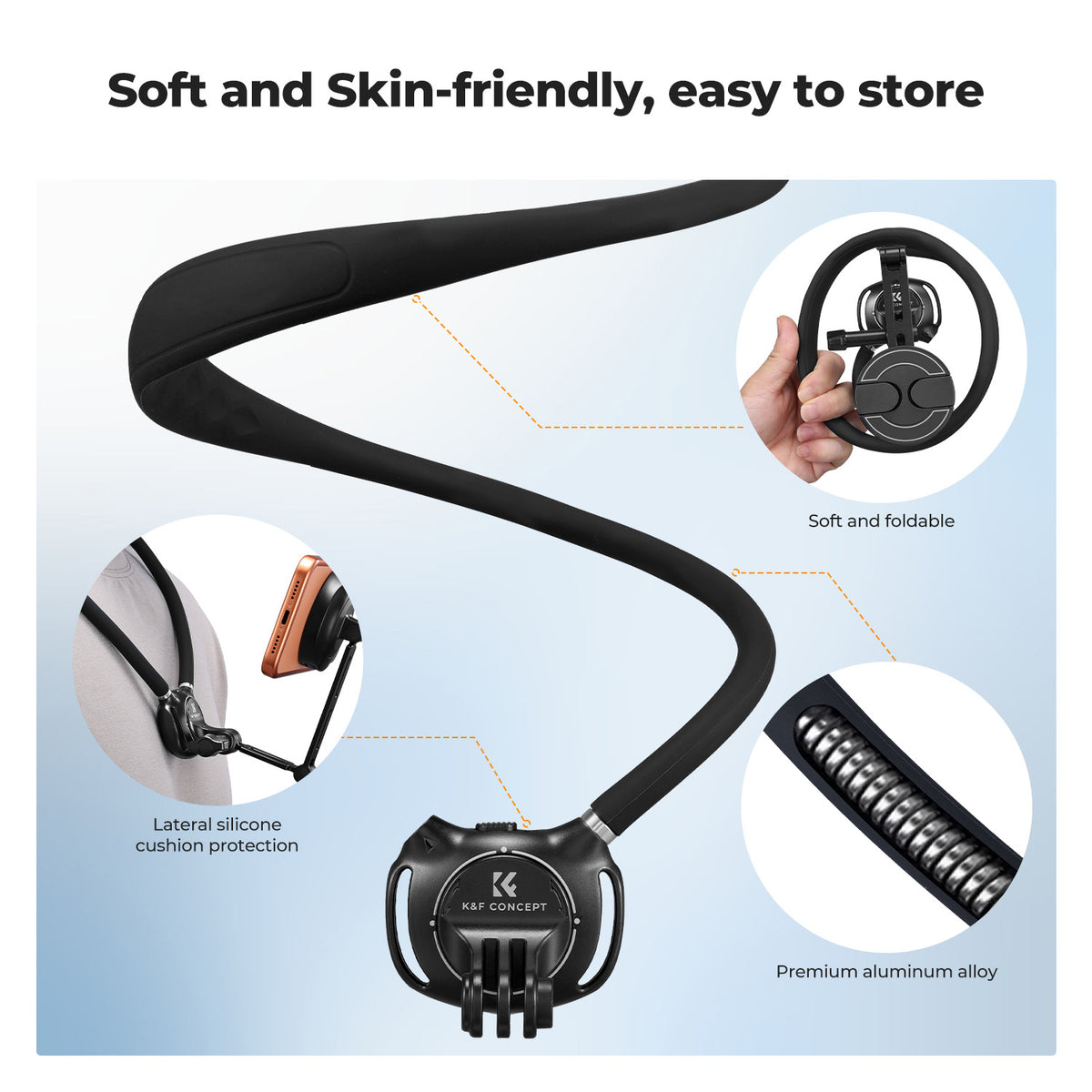 Neck Phone Holder, 2-In-1 Magnetic & Clip-On Phone Neck Holder, POV Phone Holder, Hand Free Chest Stand Compatible with Iphone 17-12 Seires Android Phones