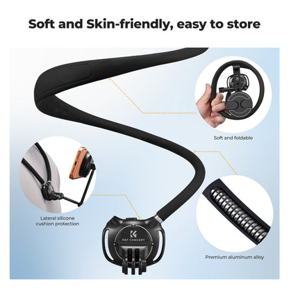Neck Phone Holder, 2-In-1 Magnetic & Clip-On Phone Neck Holder, POV Phone Holder, Hand Free Chest Stand Compatible with Iphone 17-12 Seires Android Phones