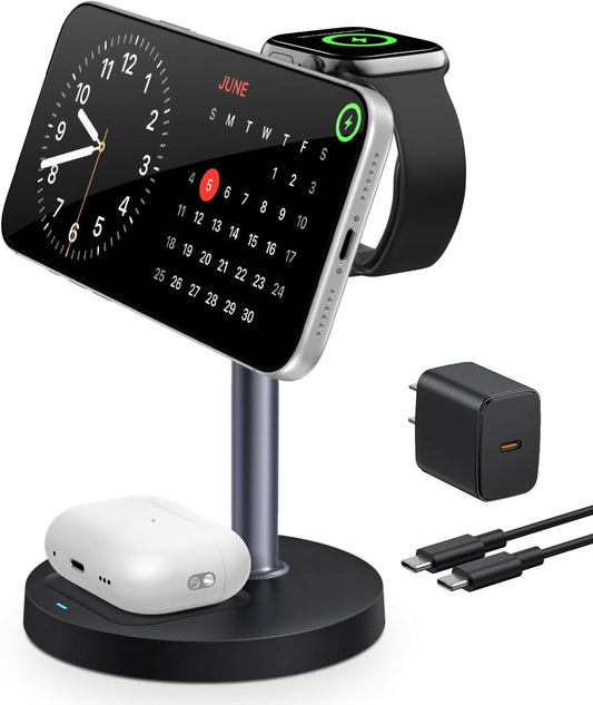 3 in 1 Magnetic Wireless Charging Station, 15W Charger for Iphone, Black