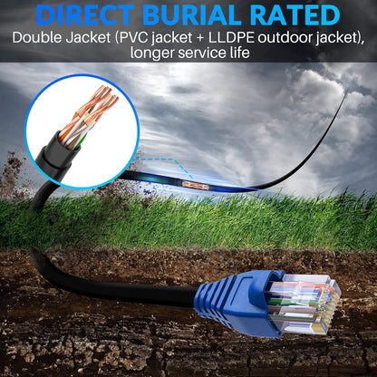 Cat 6 Outdoor Ethernet Cable 35 FT, Cat6 Outdoor Waterproof Direct Burial