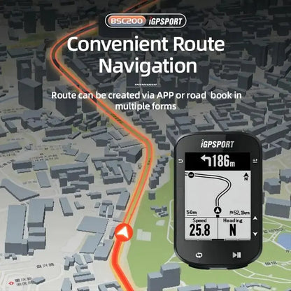 BSC200 GPS Bicycle Computer Cycling Odometer Wireless Speedometer Route Navigation ANT + Bluetooth5.0 Accessories