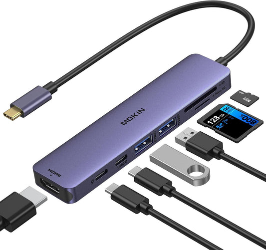 7 in 1 USB C Hub with HDMI, Microsd/Sd Card Reader, USB 3.0, 100W PD Compatible for Macbook Pro/Air, Dell XPS, Lenovo Thinkpad