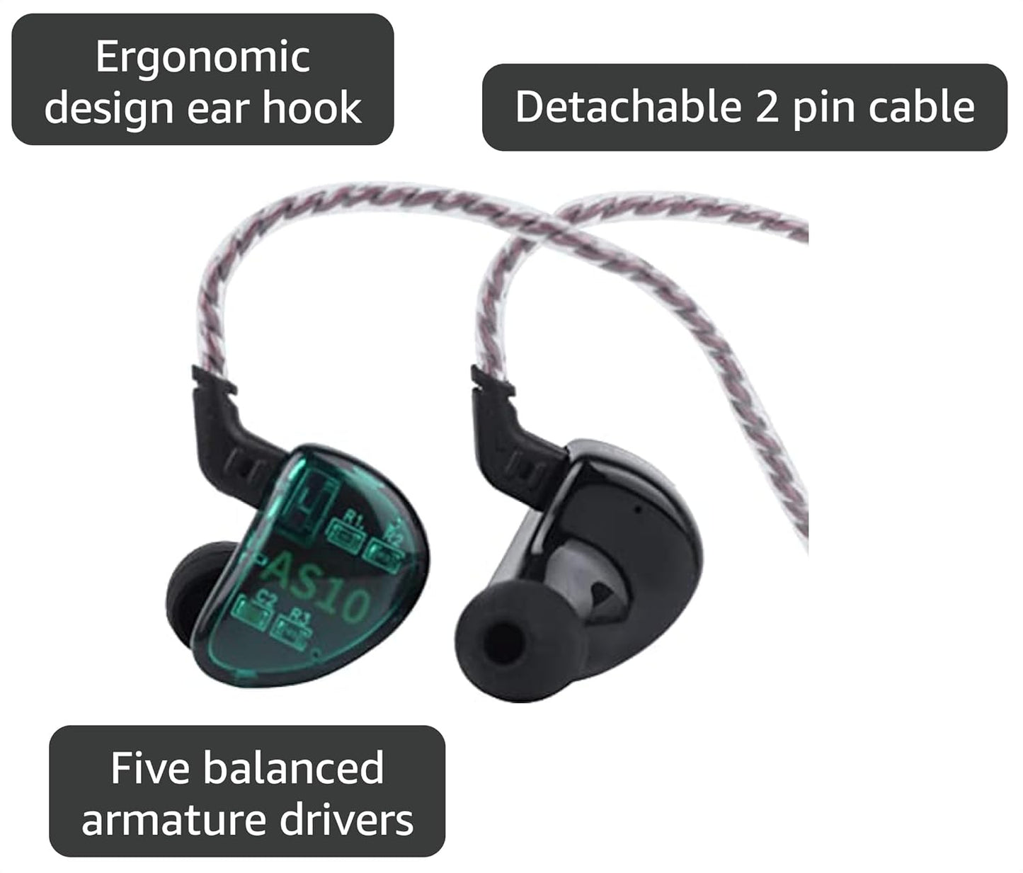 KZ AS10 5BA Hifi Stereo In-Ear Monitor Hifi Wired Earbuds Earphones